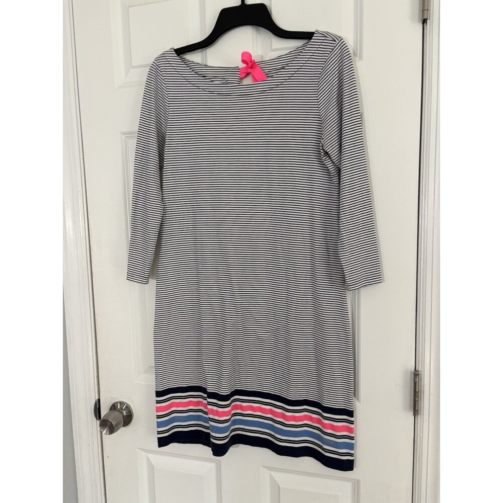Lilly Pulitzer Pima Cotton Navy Blue White Pink Stripe Dress Nautical Preppy Med